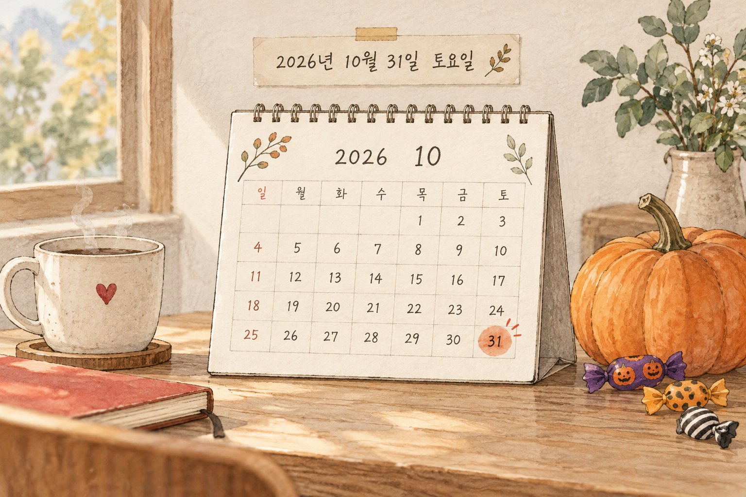 2026년 할로윈데이인 10월 31일 토요일을 표시한 달력이다.