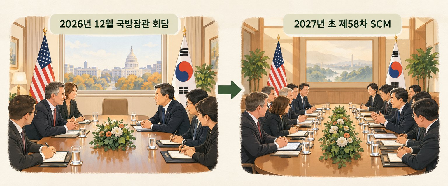 2026년 12월 국방장관 회담과 2027년 초 SCM 예정 일정을 보여준다.
