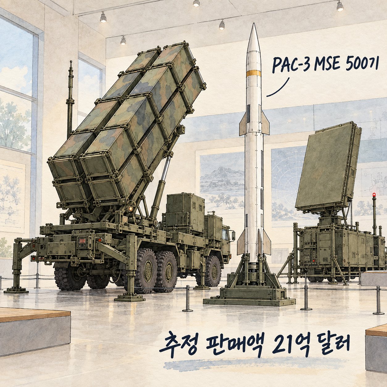 패트리엇 발사대와 PAC-3 MSE 요격미사일 판매 승인 규모를 보여준다.