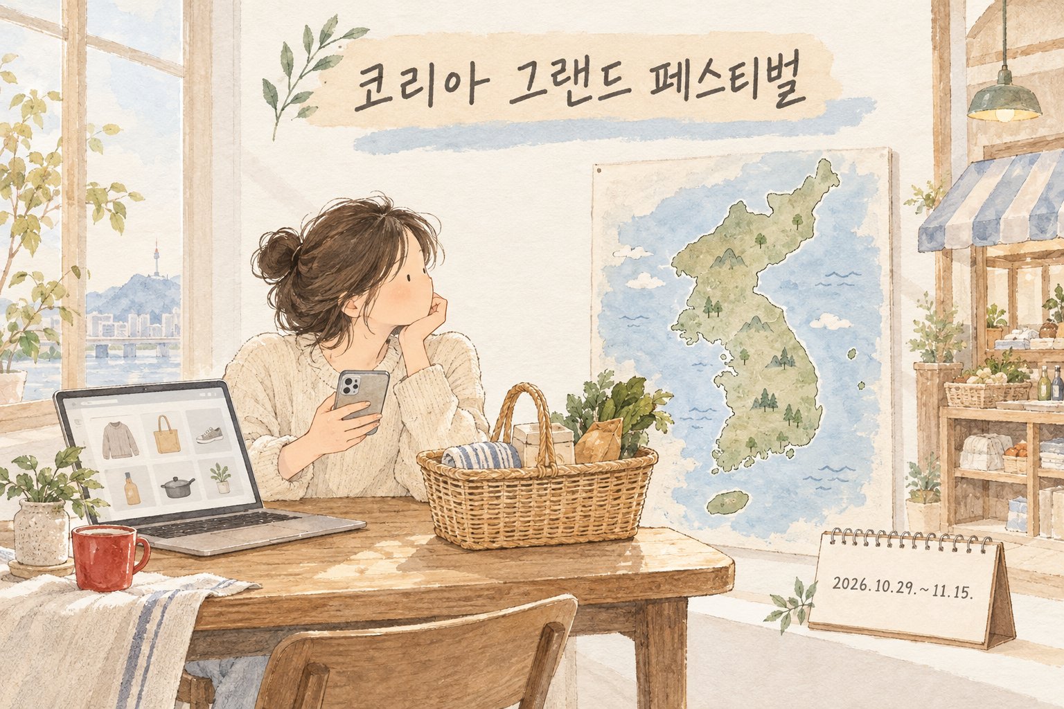 코리아 그랜드 페스티벌의 전국 온·오프라인 행사 기간을 보여주는 장면이다.