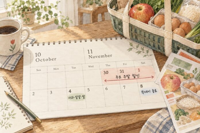 이마트 쓱데이 전체 기간과 주요 상품의 할인 종료일을 달력에서 비교한 모습이다.