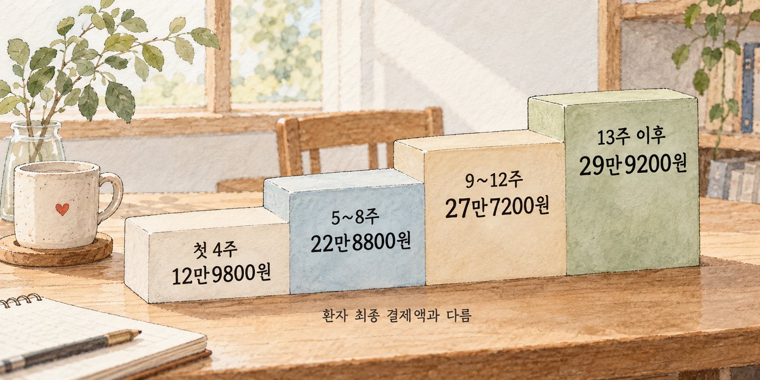 에페의 투여 기간별 4주분 공급가격이 증가하는 모습을 비교한 도표.