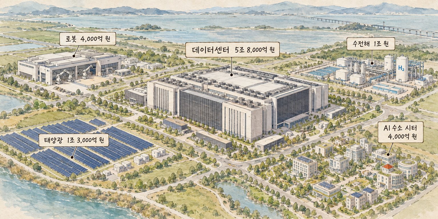 새만금 AI 밸리의 사업별 투자 계획과 데이터센터의 비중을 보여준다.