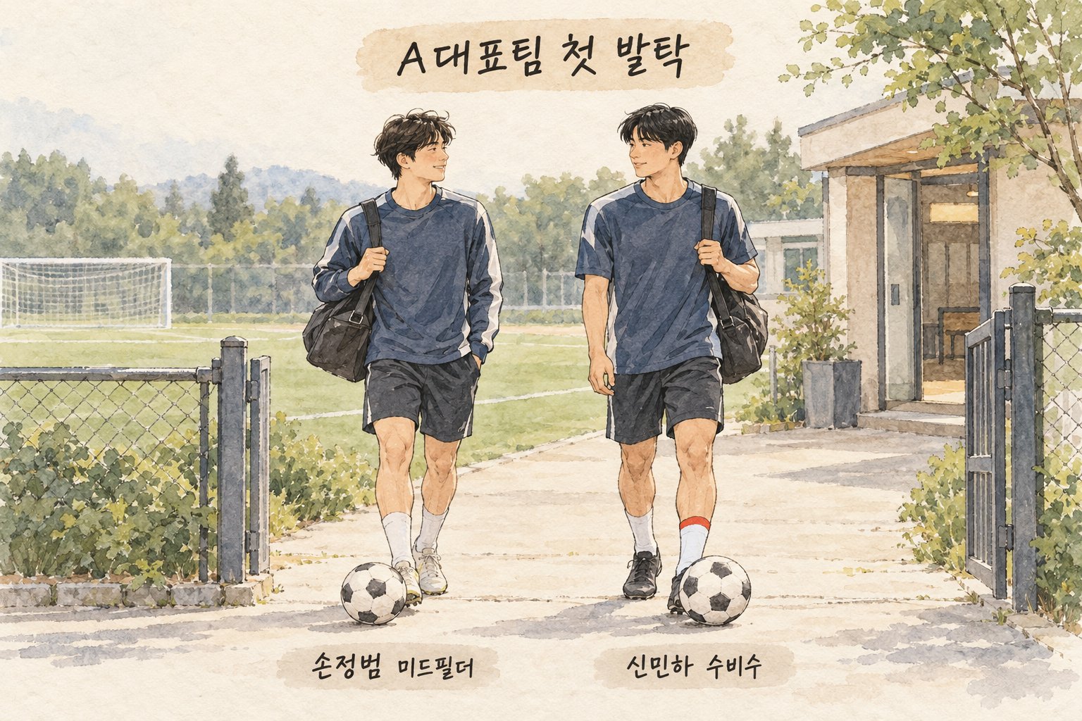A대표팀에 처음 발탁된 손정범과 신민하의 포지션을 보여준다.