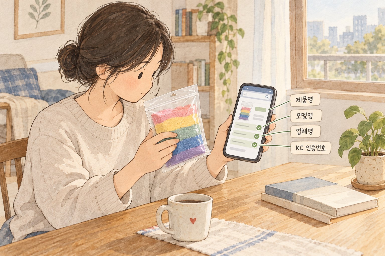 색모래 포장 정보와 리콜 검색 결과를 대조하는 모습을 보여준다.