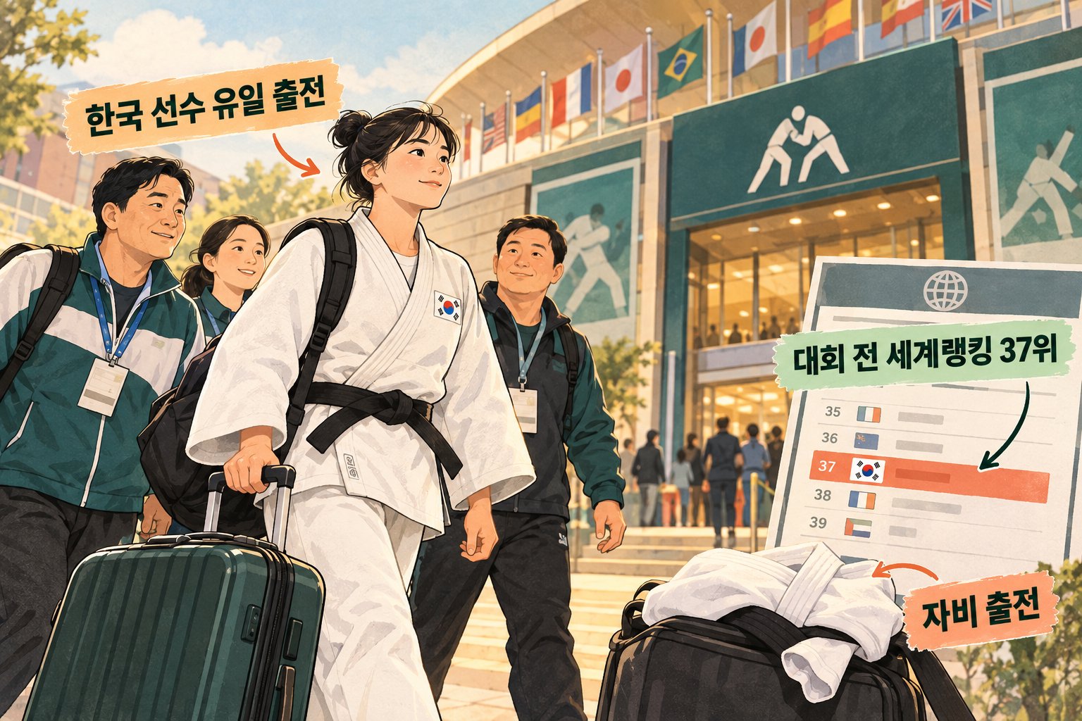 허미미의 자비 출전과 대회 전 세계랭킹 배경을 보여준다.
