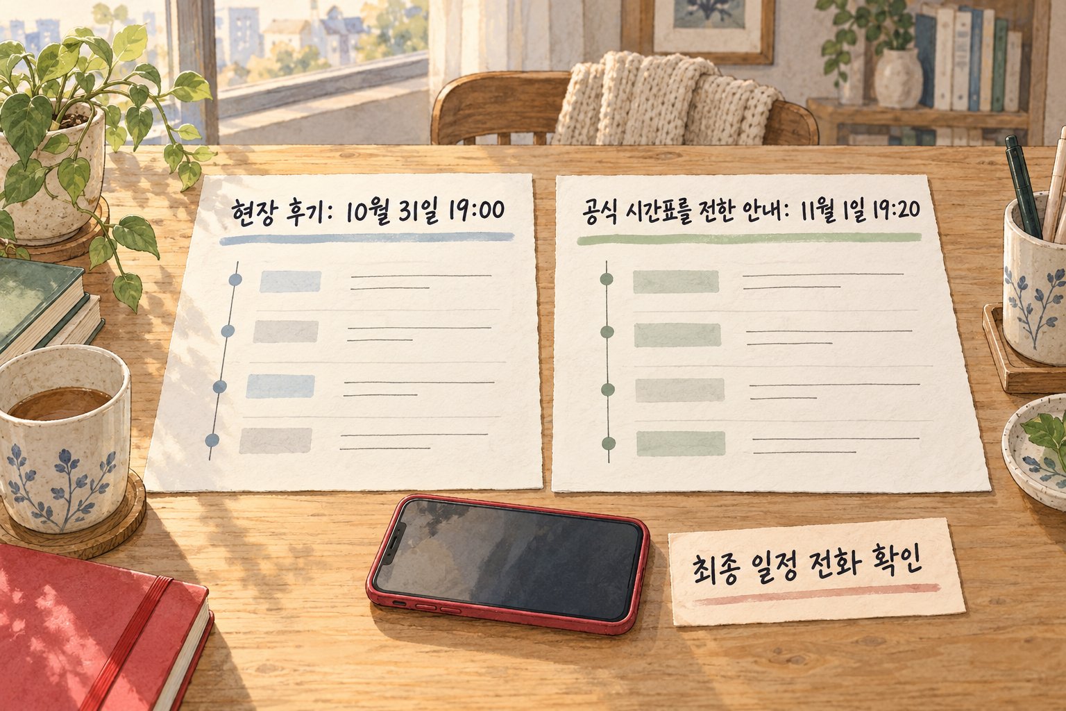 불꽃놀이 일정이 10월 31일과 11월 1일로 다르게 전해져 전화 확인이 필요함을 보여준다.