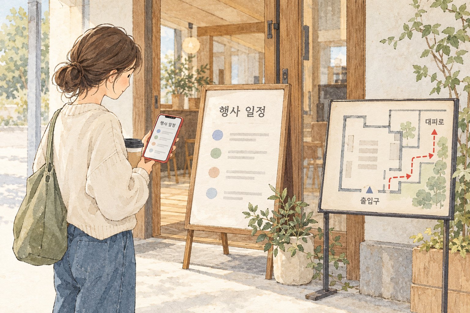 할로윈 행사 방문 전 확인할 일정과 출입구, 대피로를 보여준다.