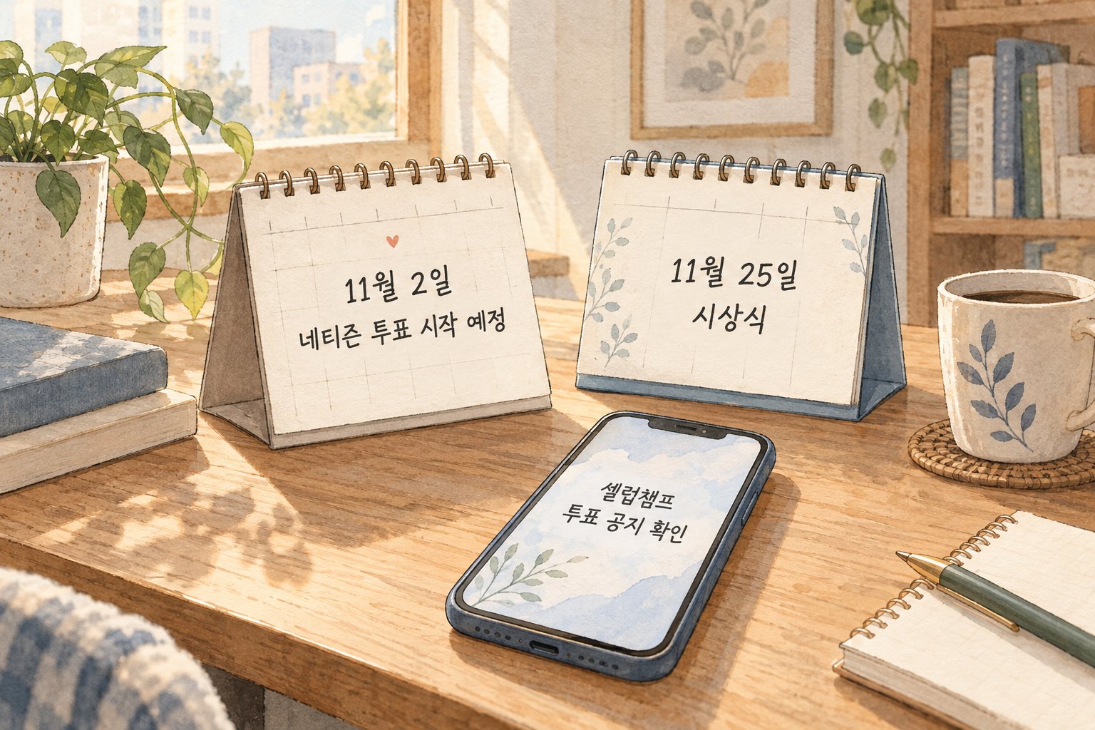 네티즌 투표 시작 예정일과 청룡영화상 시상식 날짜를 보여준다.