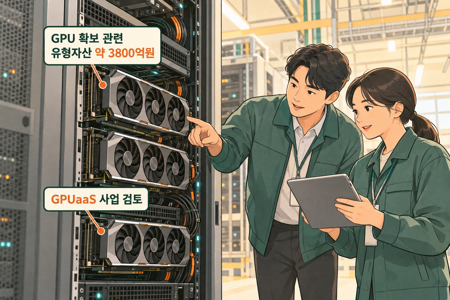 LG CNS의 GPU 확보 관련 투자와 GPUaaS 사업 검토를 나타낸다.