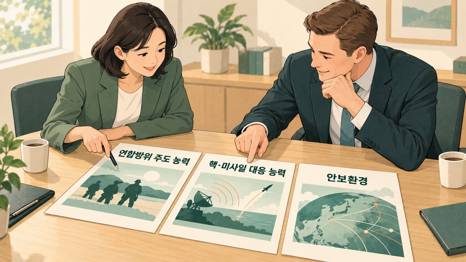 전작권 전환을 위해 살펴보는 세 가지 조건을 보여준다.