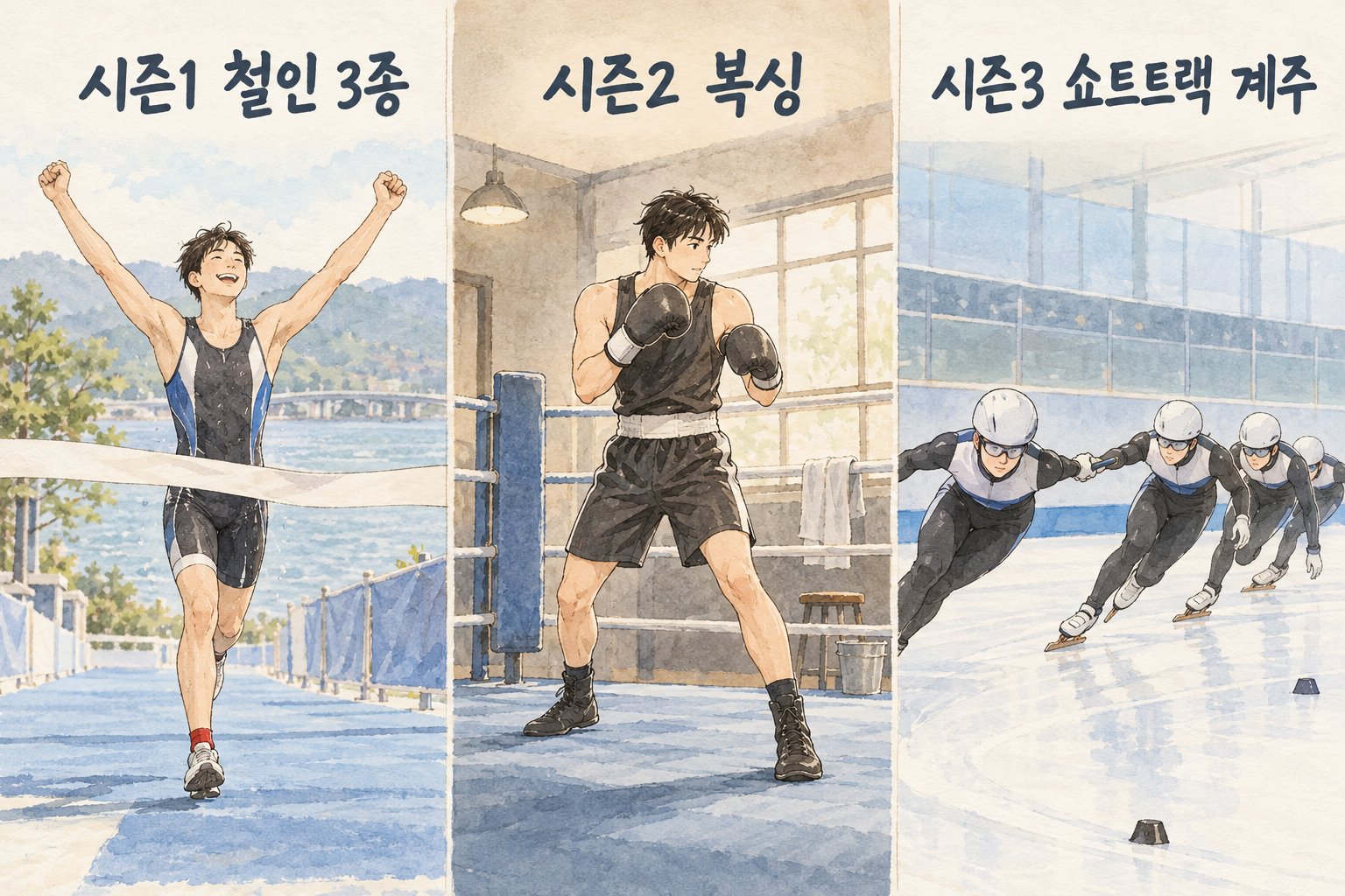 무쇠소녀단 세 시즌의 도전 종목을 비교한 이미지다.