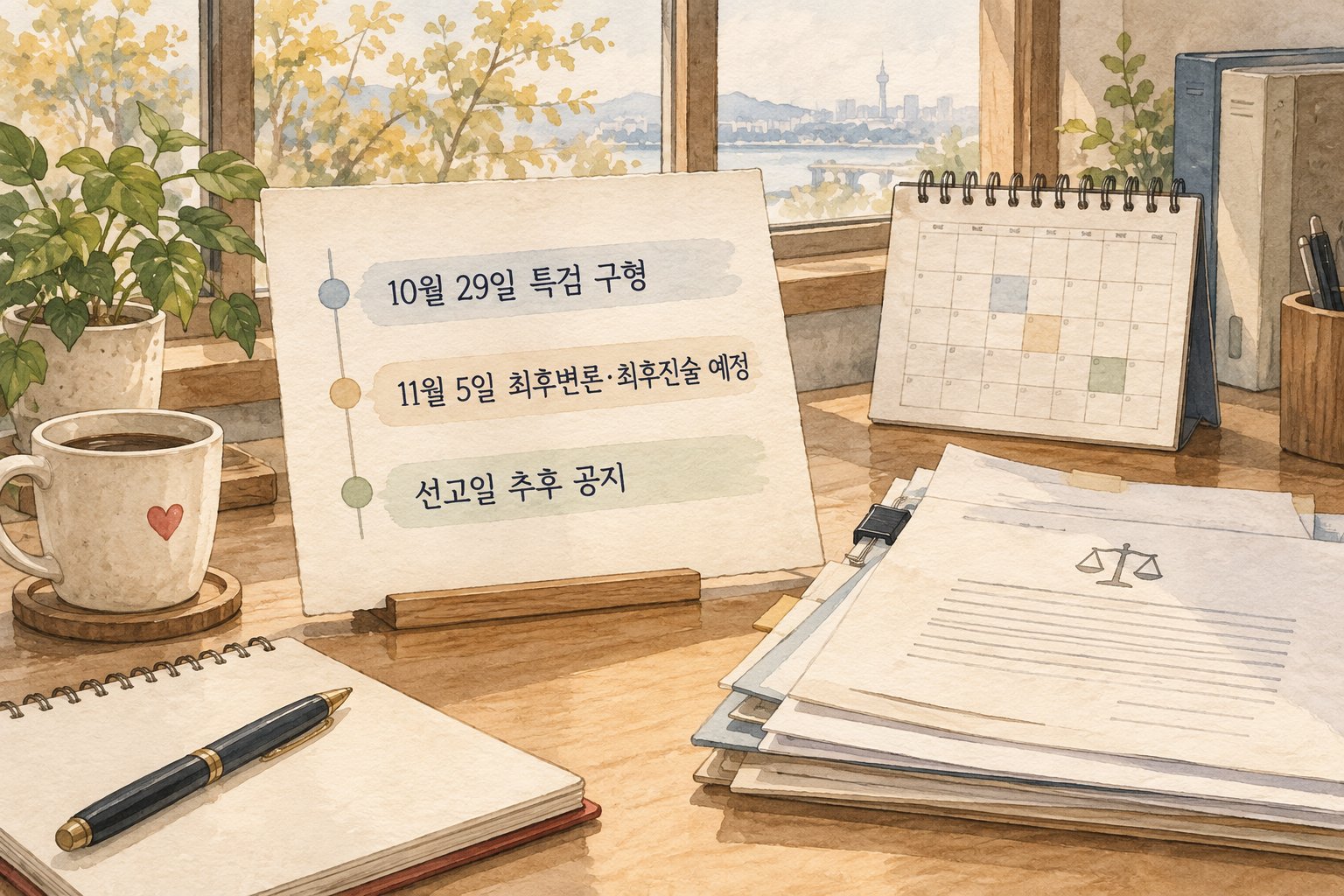 특검 구형 이후 예정된 최후변론과 최후진술, 추후 공지될 선고일을 보여준다.