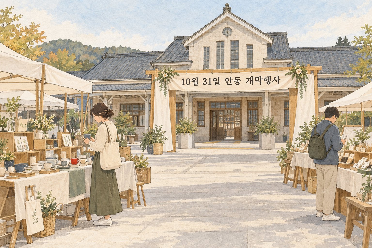 안동 옛 안동역 일원에서 예정된 개막행사와 제품 전시·판매 장면이다.