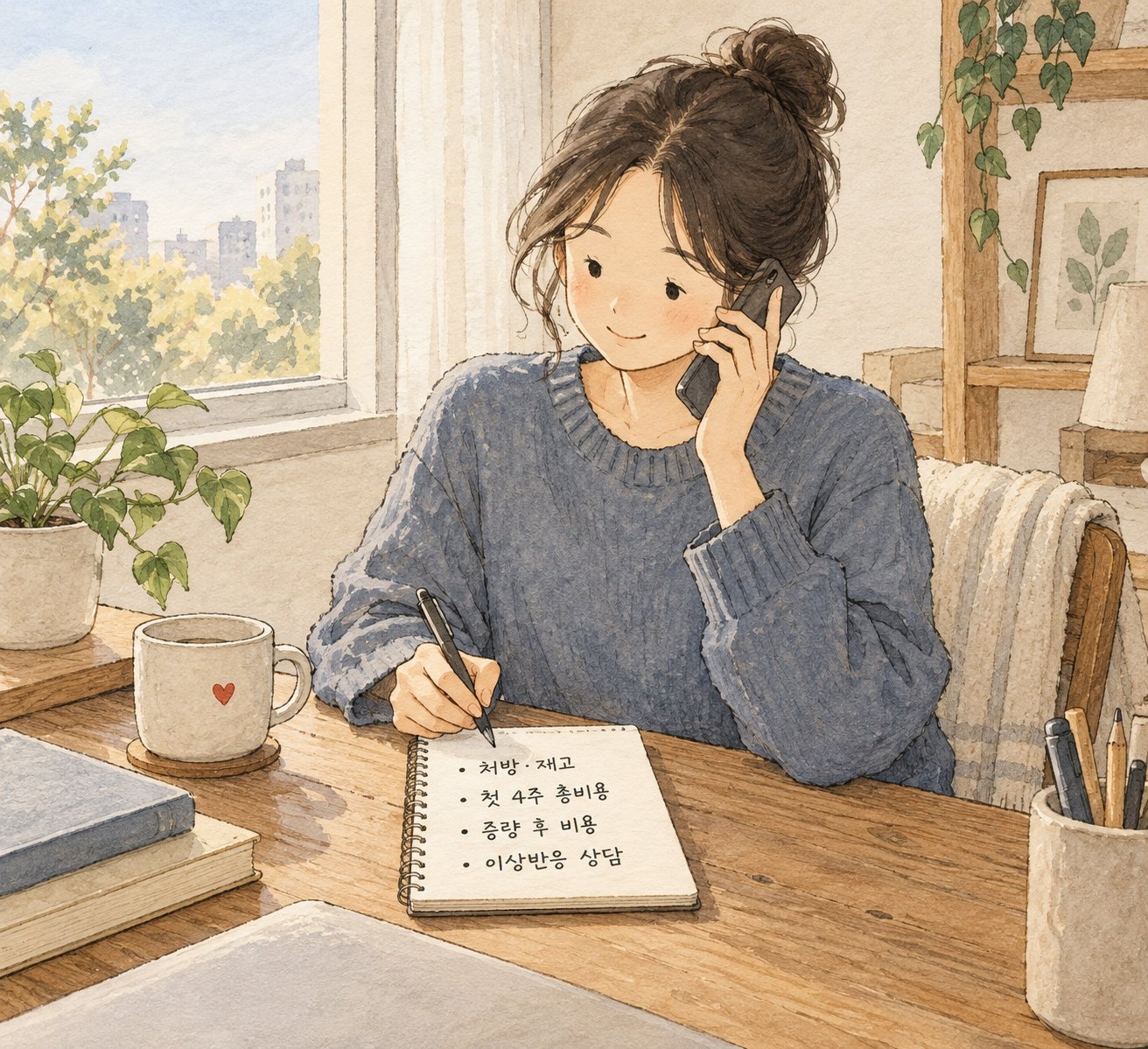 에페 처방 전 병원에 재고와 비용, 이상반응 상담을 확인하는 장면.