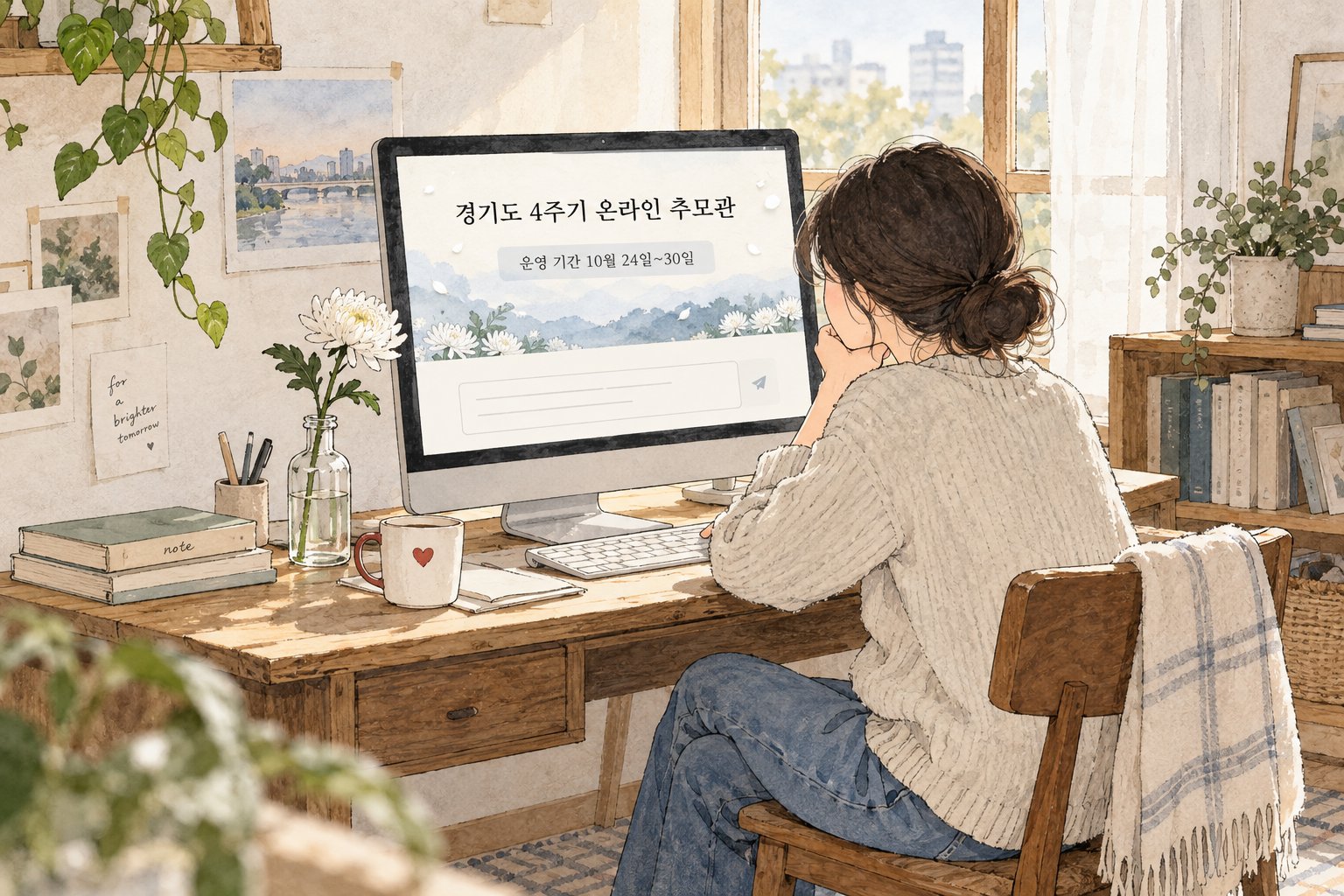 경기도 온라인 추모관에서 추모 글을 작성하는 모습과 운영 기간을 보여준다.